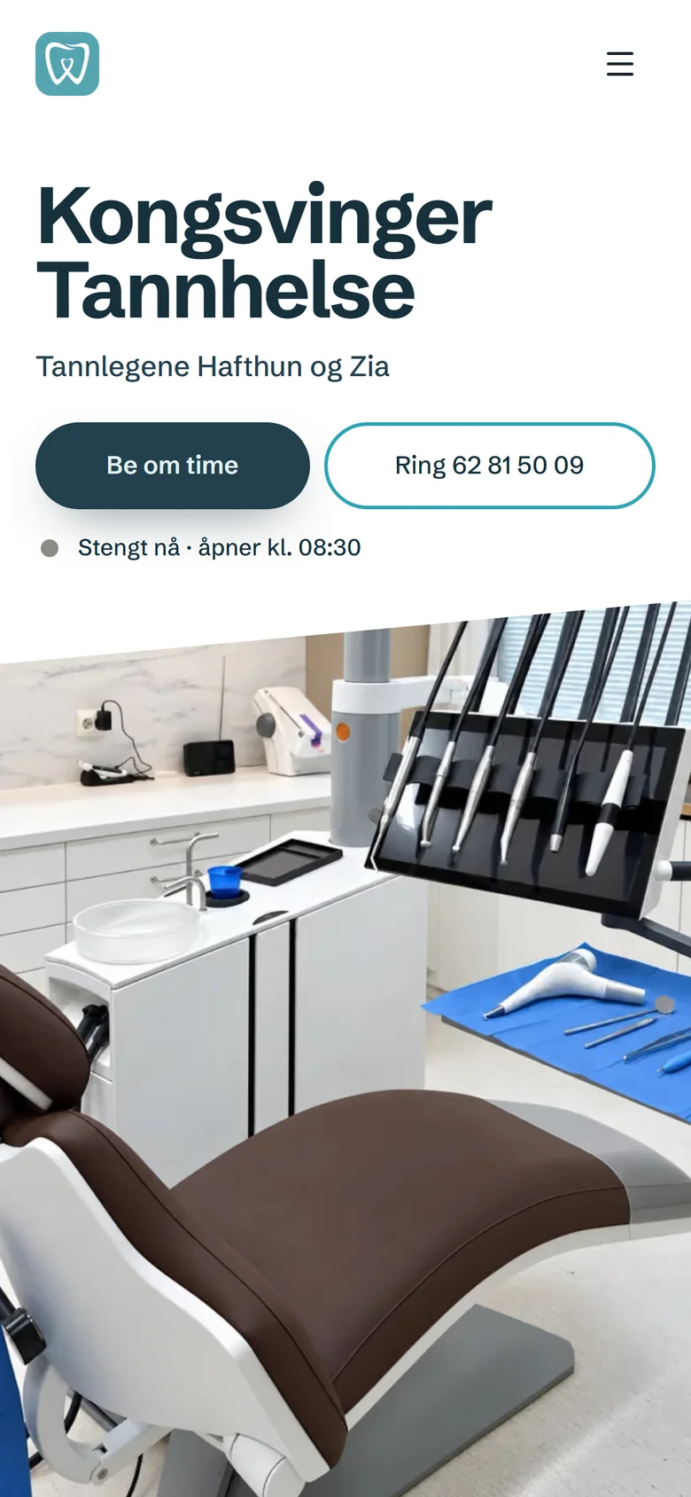 Forsiden til Kongsvinger Tannhelse på mobil